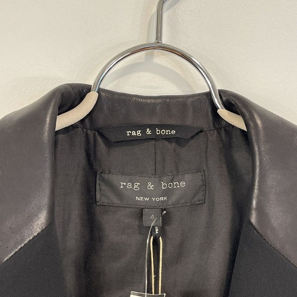 Rag & Bone | Black/Black Timeless Single Breasted Blazer with Leather Trim NWT 4 - Picture 5 of 16